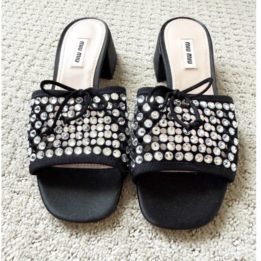 Miu Miu Leather Lasercut Accents Slides Women's Size: 7 | IT 37 - Picture 2 of 11